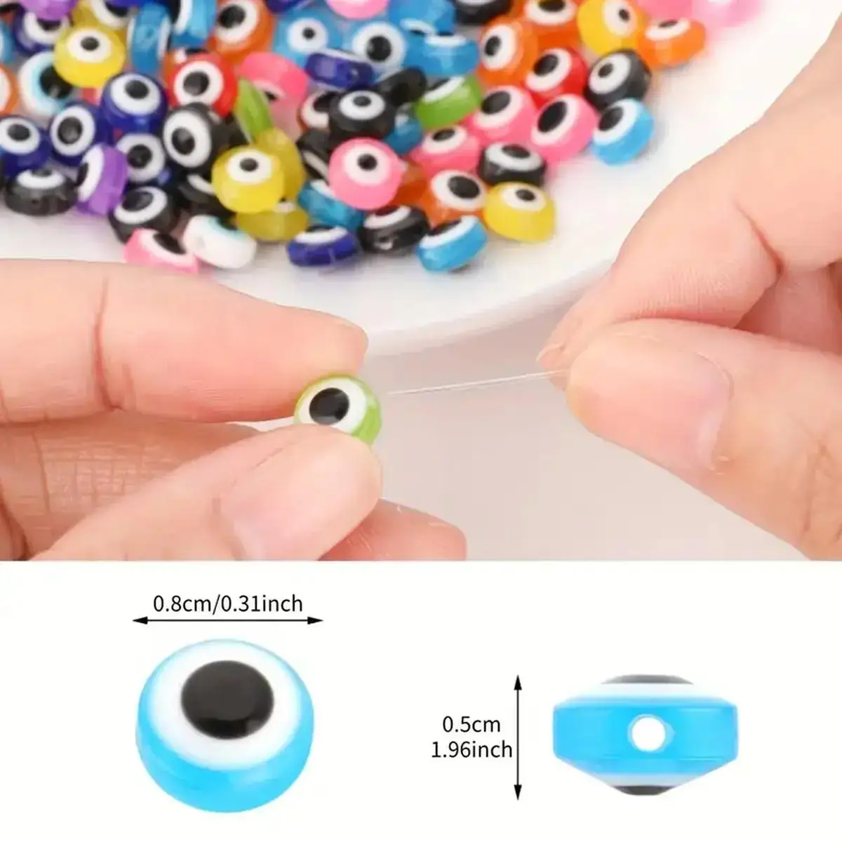 50 قطعة/الوحدة 8 مللي متر شقة مستديرة عين الشر الاكريليك حبة البيضاوي شريط فضفاض خرزة مباعدة ل أساور يدوية القرط صنع المجوهرات الإكسسوارات