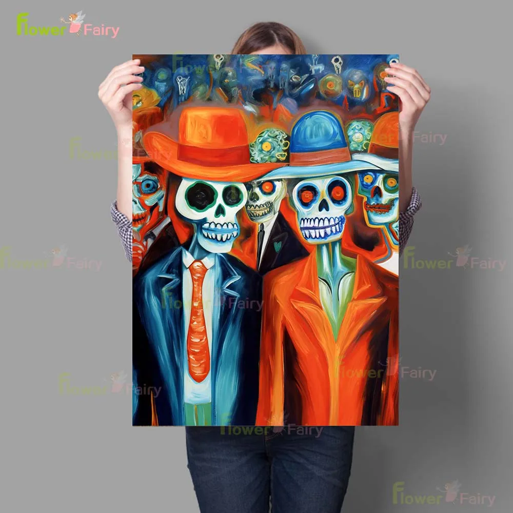 المكسيك يوم الموتى الوشم مثير كشر امرأة الملصقات الرسم على لوحات القماش الجدارية ملصق جدار صور لغرفة المعيشة غير المؤطرة