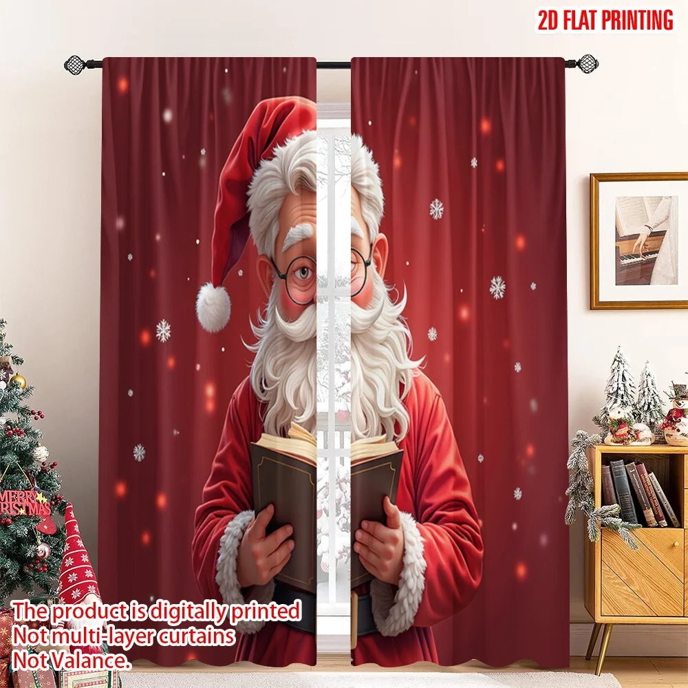 

2pcs 2D flat printing Merry Christmas Party Curtains Santa Reading Snowing Festive Fabric Without Electricity 0 Perfect for