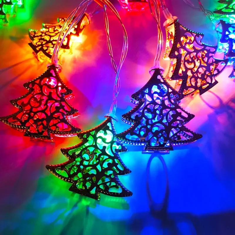 Luci a LED con luce a stringa di natale scava fuori la lampada decorativa dell'albero di natale in ferro battuto luci colorate luce d'atmosfera natalizia