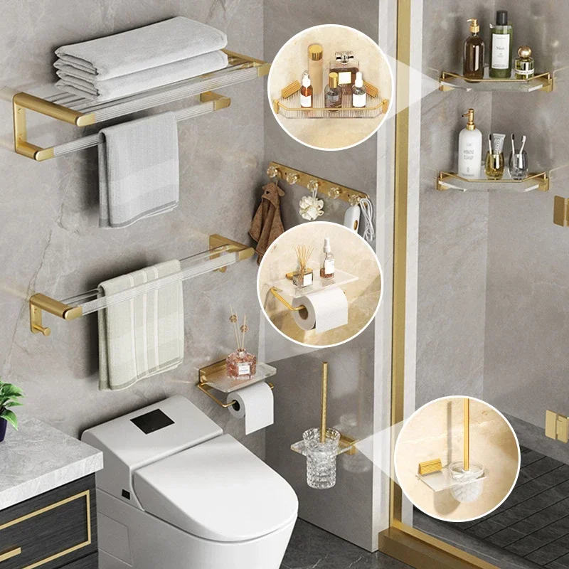 

Bathroom Acrylic Toilet Paper Roll Holder Towel Storage Rack Wall Mounted Aluminum Shelf Free Punch Kitchen Tissue Racks