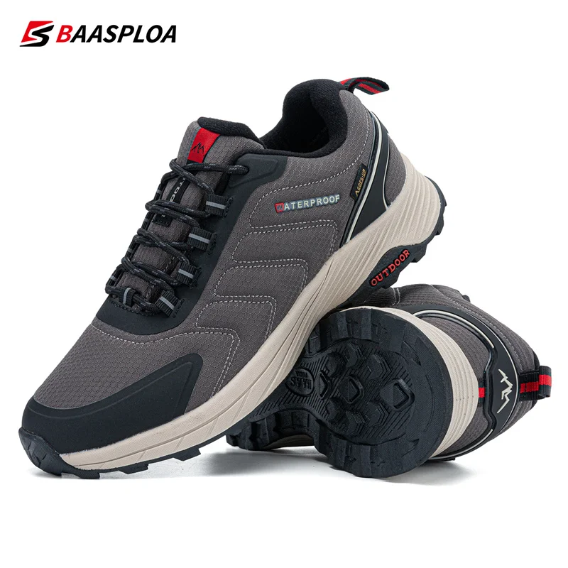 Baasploa New Hiking Shoes Men Outdoor Climbing Waterproof Lace-Up Sneakers Male Casual Wear-Resistant Non-slip Walking Shoes