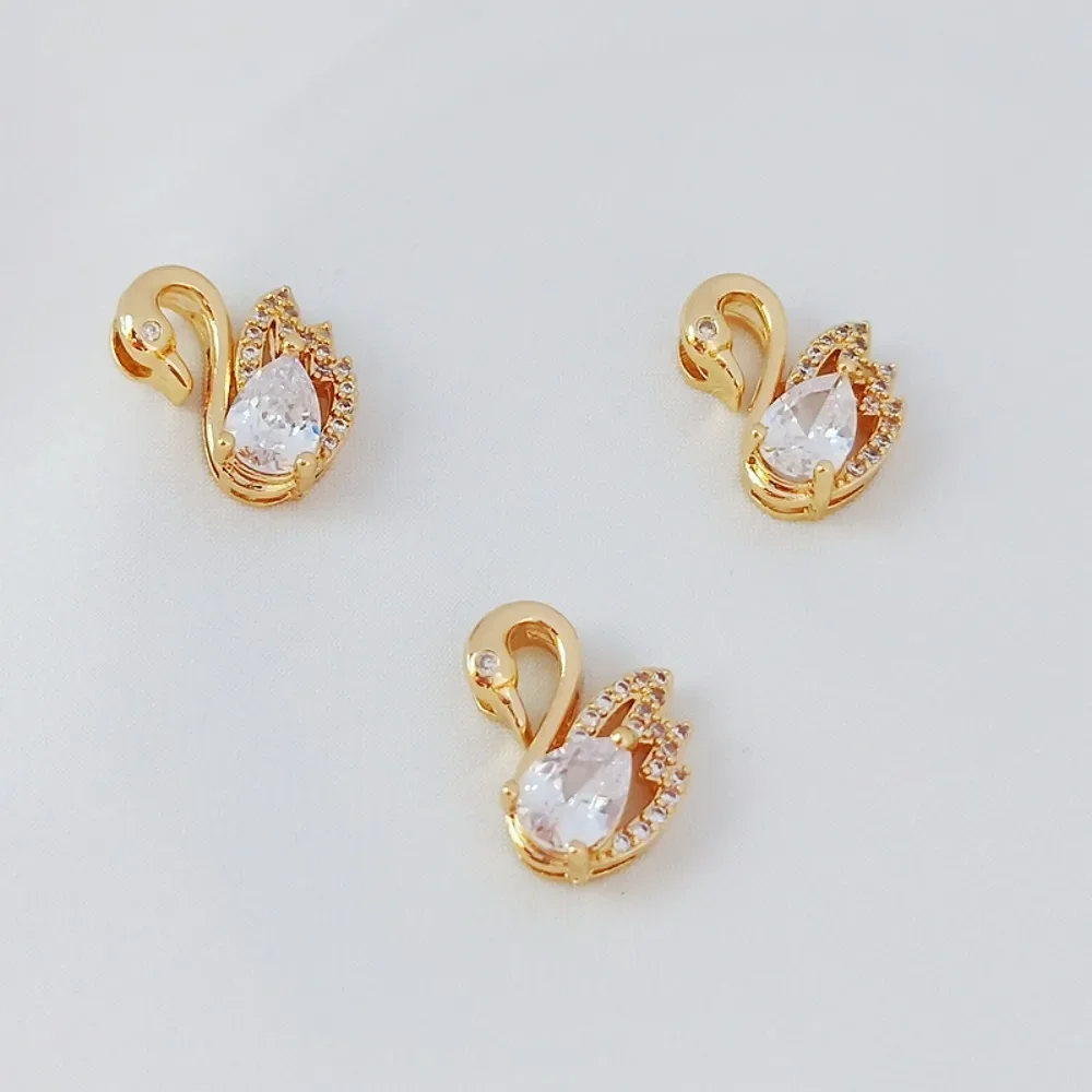 

14K Gold-plated and Inlaid Zircon Water Drop Double-layer Swan Accessory, DIY Handmade Jewelry Accessory 15.7*12mm
