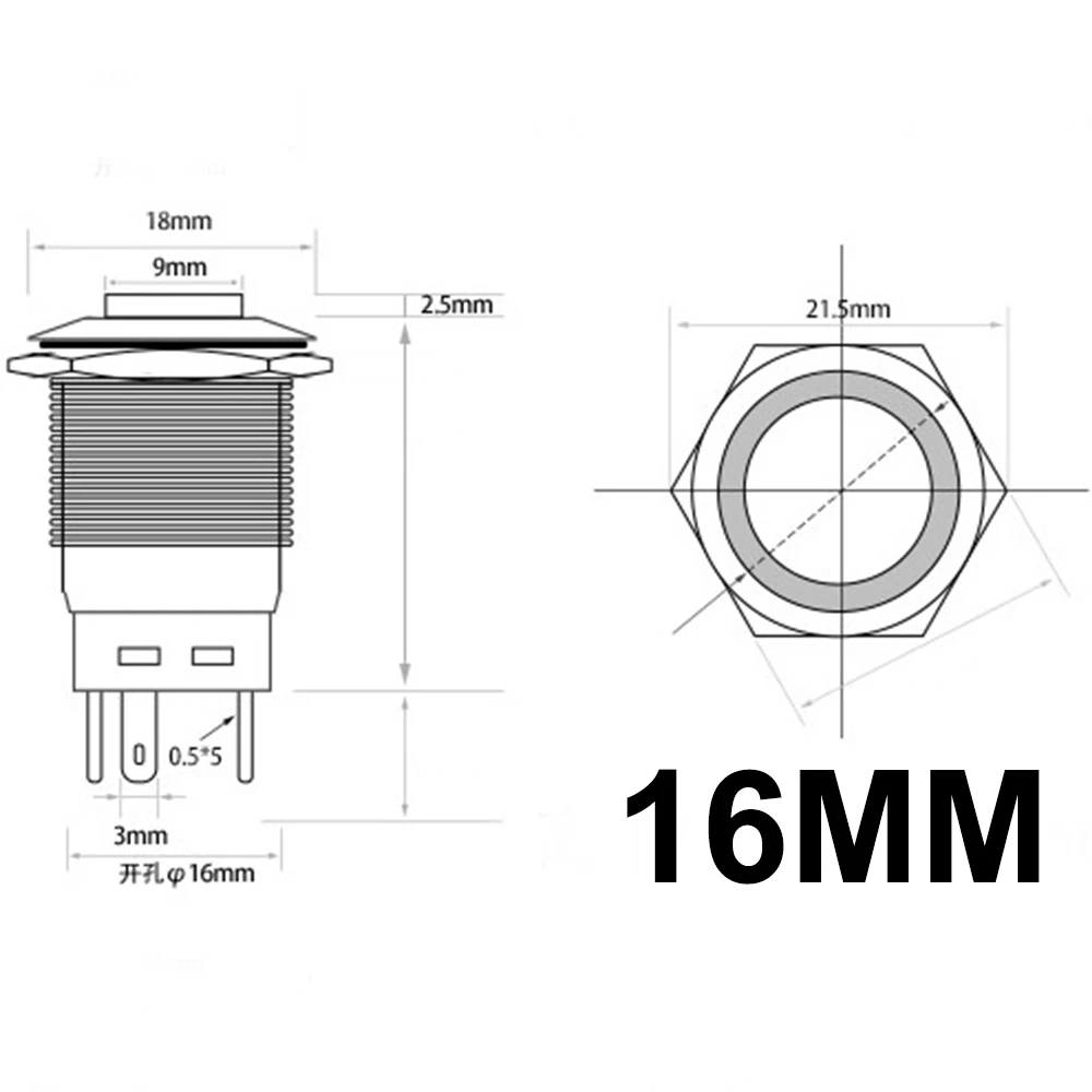 10Pcs 16/19/22mm High Head Led Metal Button Switch Light Waterproof Button Automatic Reset Self Locking With Power Symbol 12V