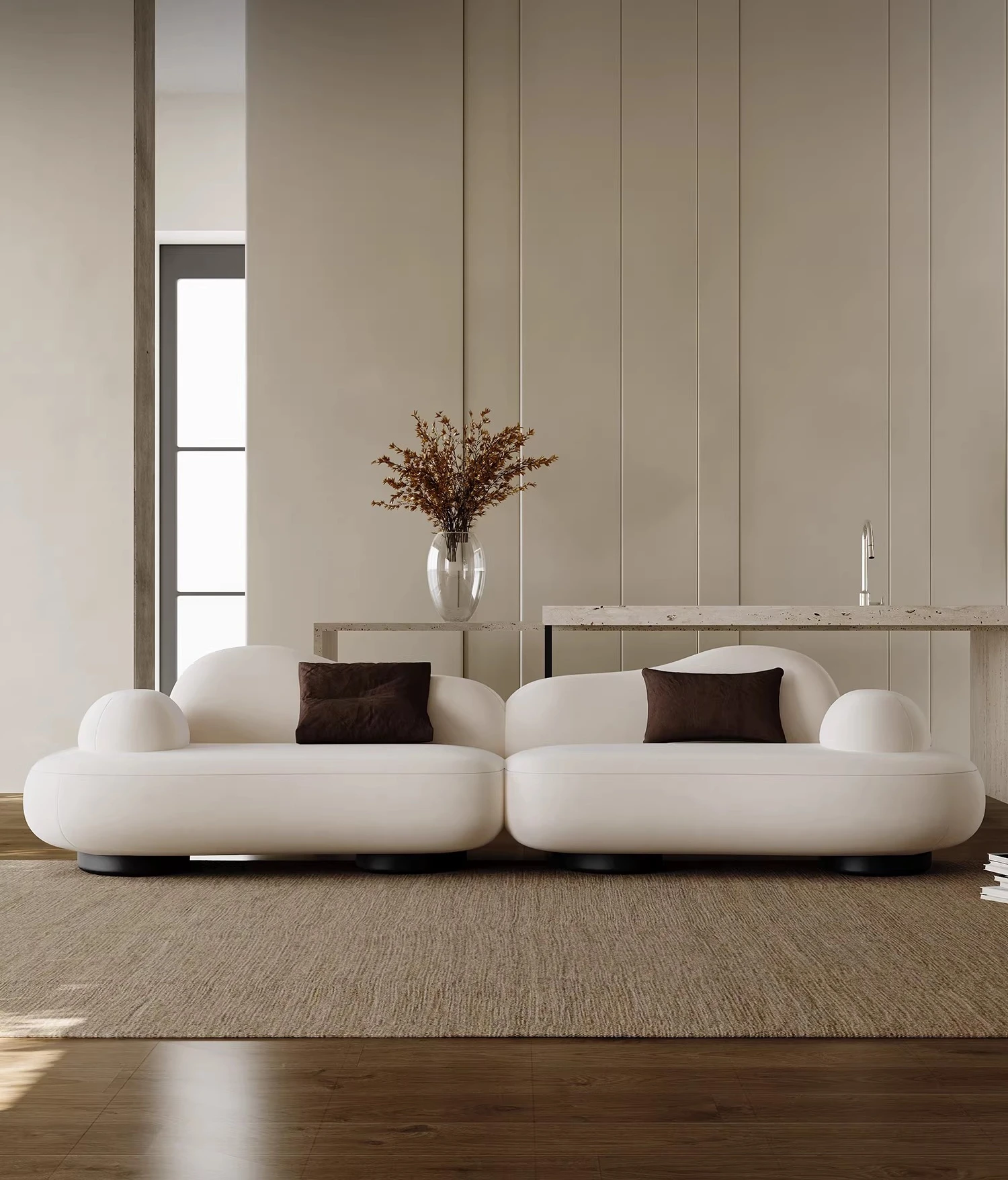 

Italian minimalist fabric sofa living room size flat-floor villa designer three-person straight row sofa original