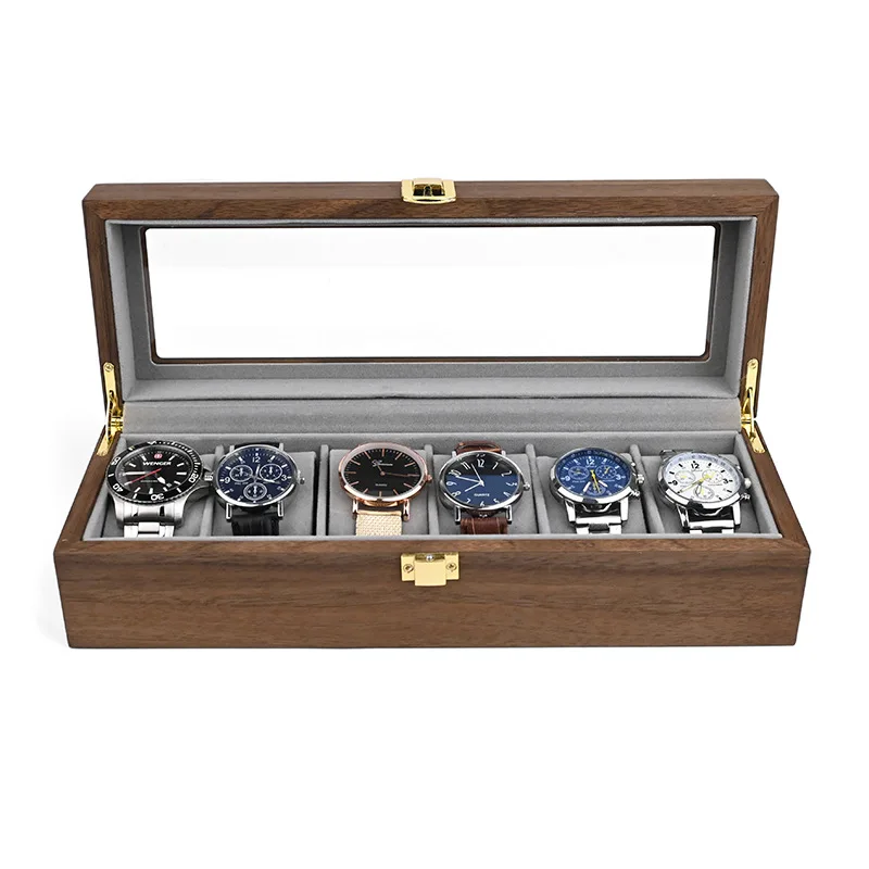 Retro Storage Wood Watch Box Organizer Wooden 6PCS Watch Box Storage Case Wood Box with Lid for 6pcs Wrist Watches Display Box