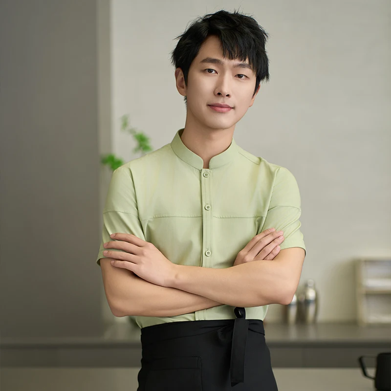 Униформа официанта с коротким рукавом для мужчин и женщин, одежда для столовой, костюмы для приготовления пищи в ресторане, топы для пекарни, рабочая одежда, на лето