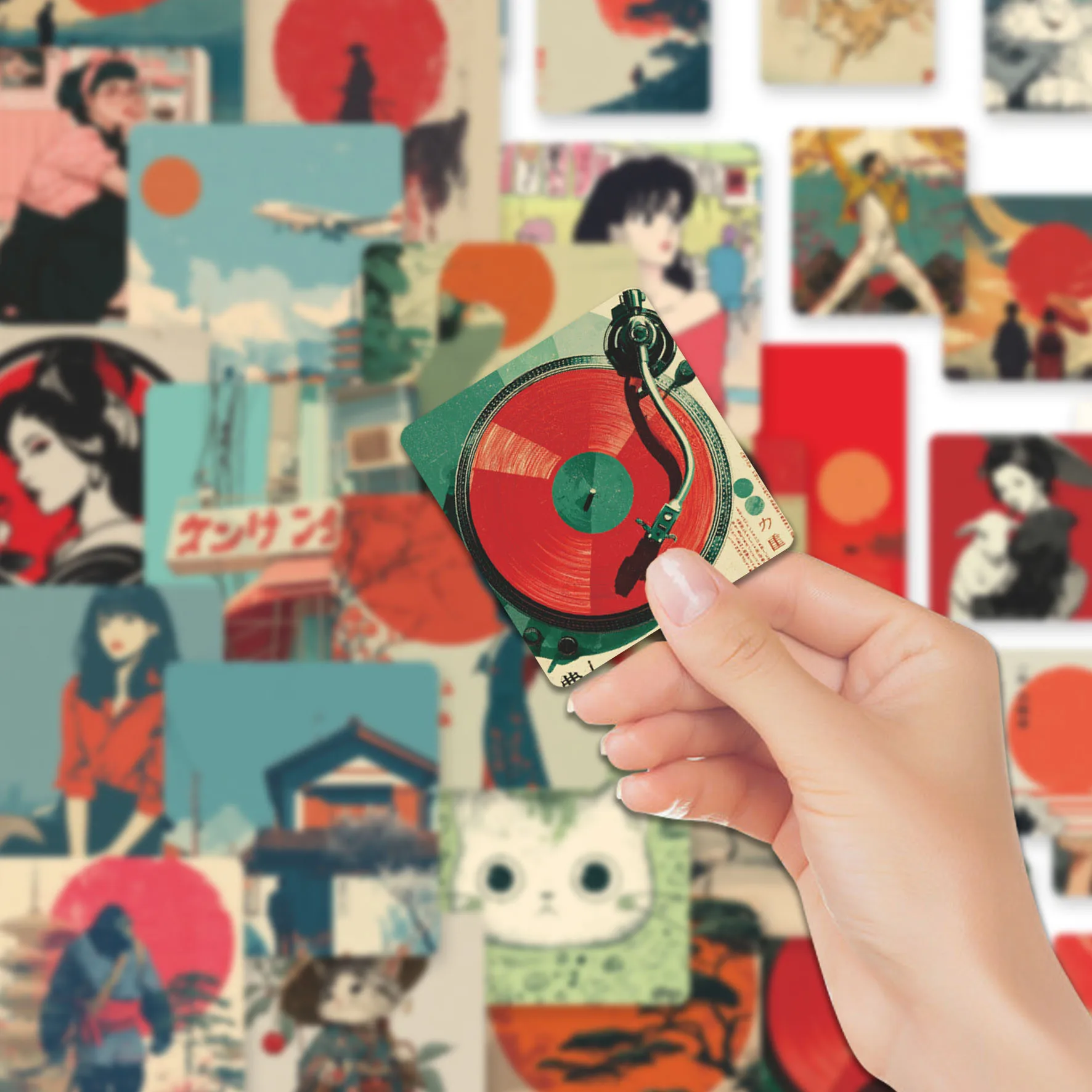 58pcs Japanese Lifestyle Vinyl Stickers | Fresh Mixed Cultural Graphic Decals for Phone, Water Bottle & Gift, Style & Cheerful V