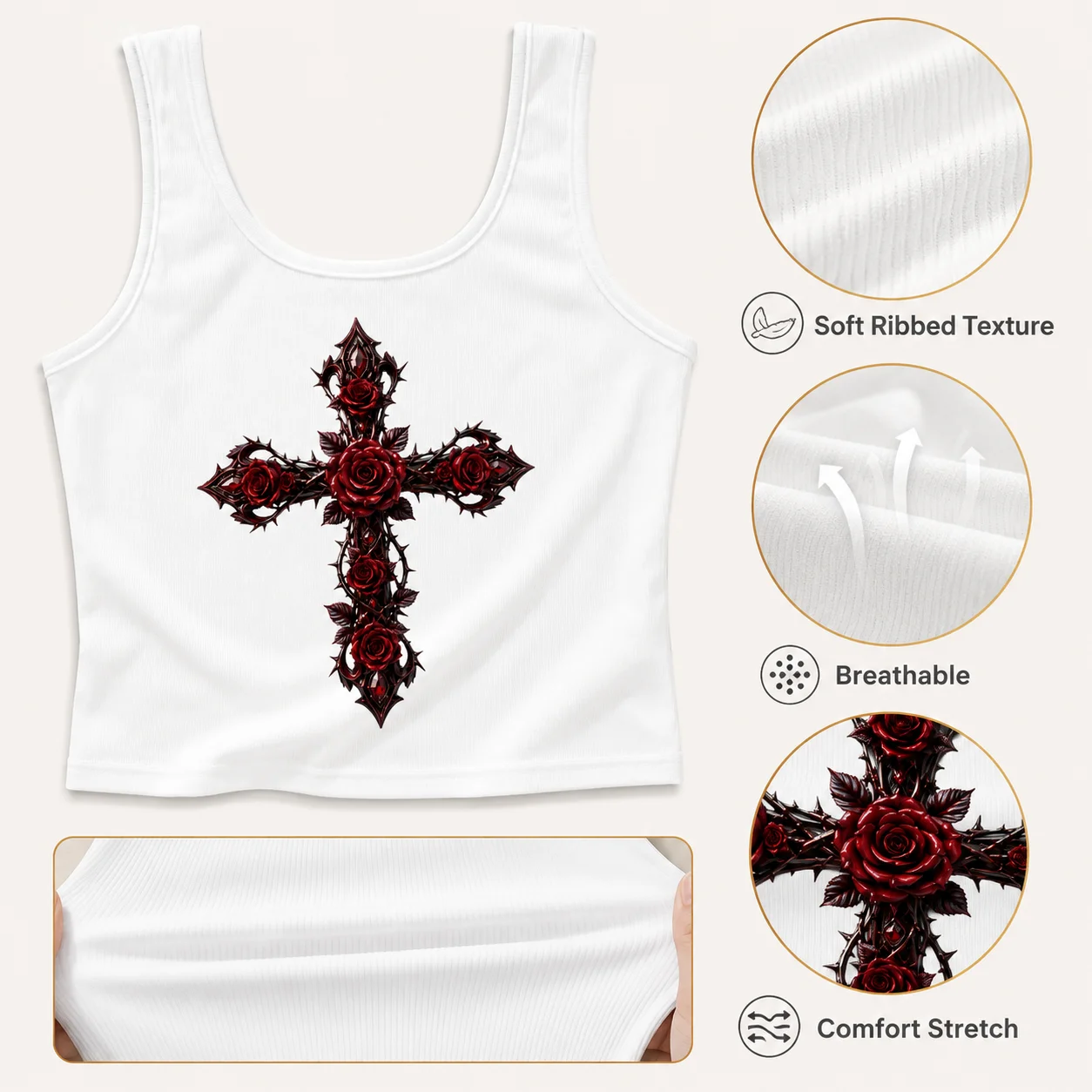 Women's Crucifix Pattern Printed Graphics Sleeveless Casual Ribbed Y2k Vest Tank Tops Female Fashionable White Crop Tops Clothes