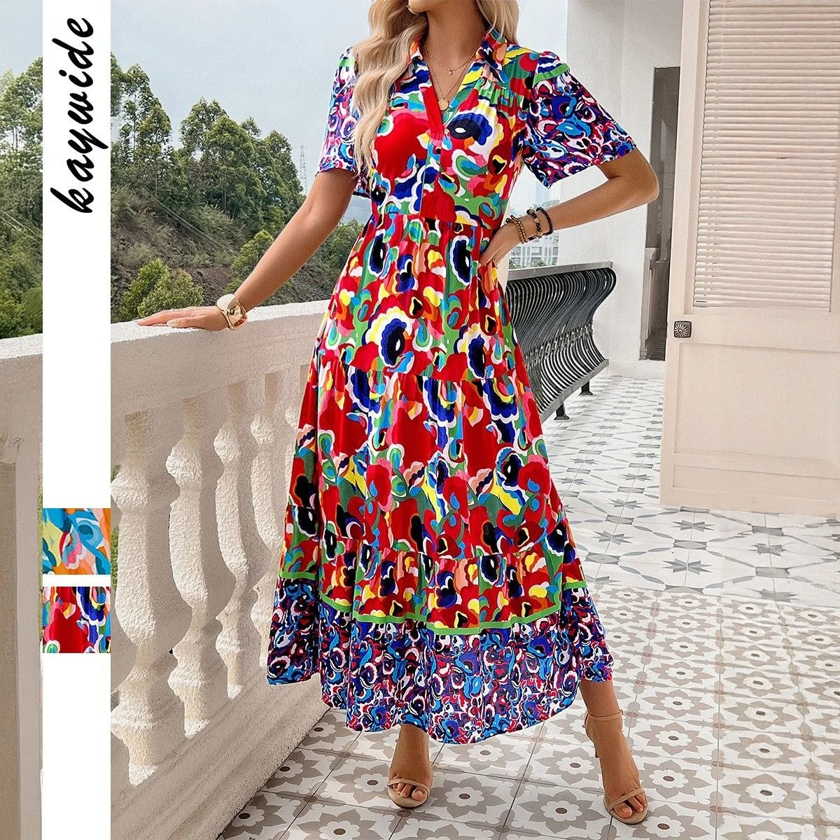 Casual Floral Print Dr Women's High Waist A-Line Skirt Polyester Spring Summer Independent Station Cross-Border Vaion S...