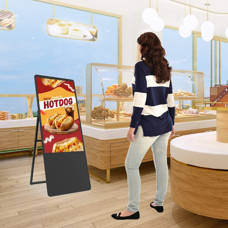 HUSHIDA Smart LCD Signage Android Kiosk Draagbare vloerstandaard Display Digital Signage Digitale poster met handvat