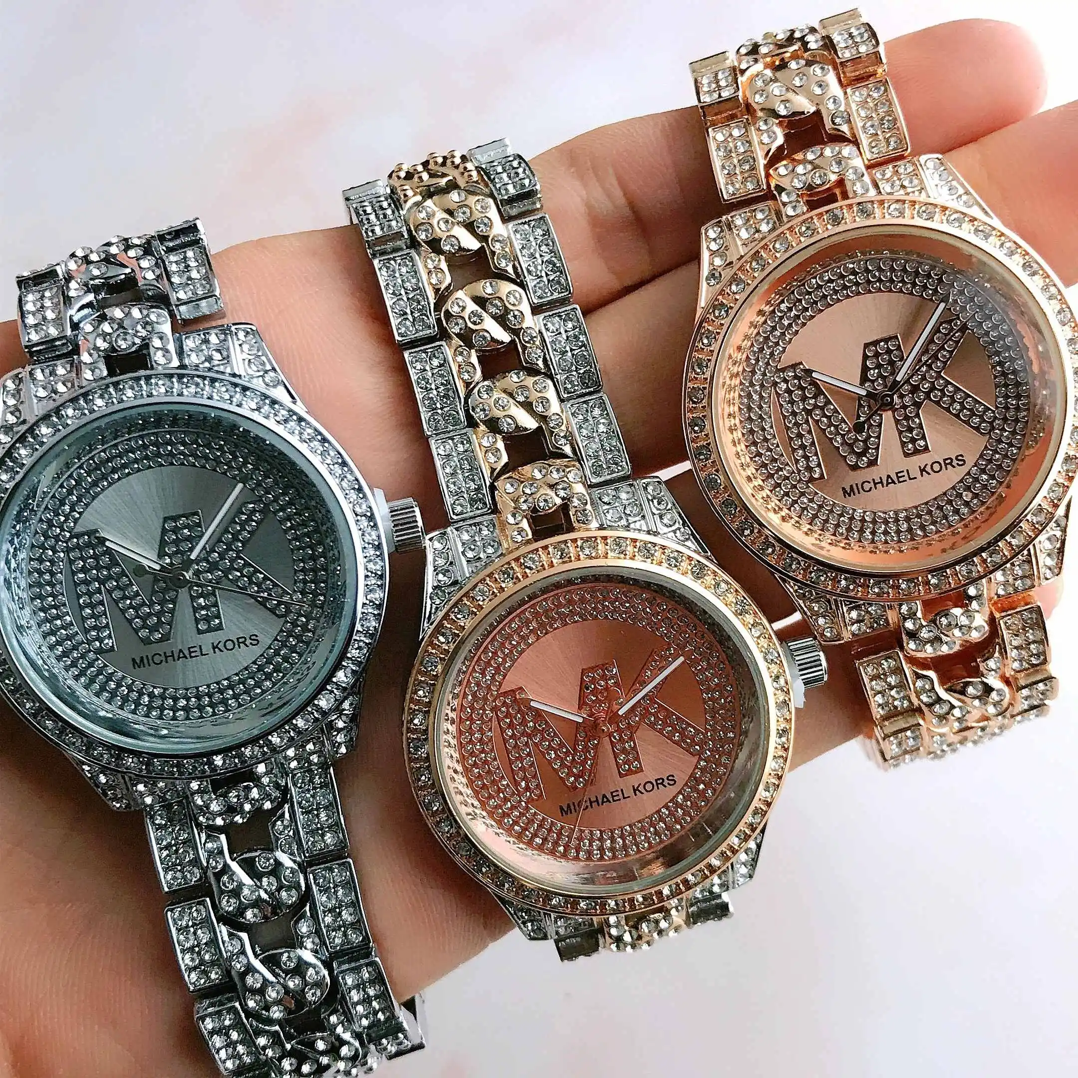 New Michael Kors Women Wristwatch Alloy Diamond Inlaid Dial Watch Strap Luxury Design Fashion Quartz Watch Business Lady Gift