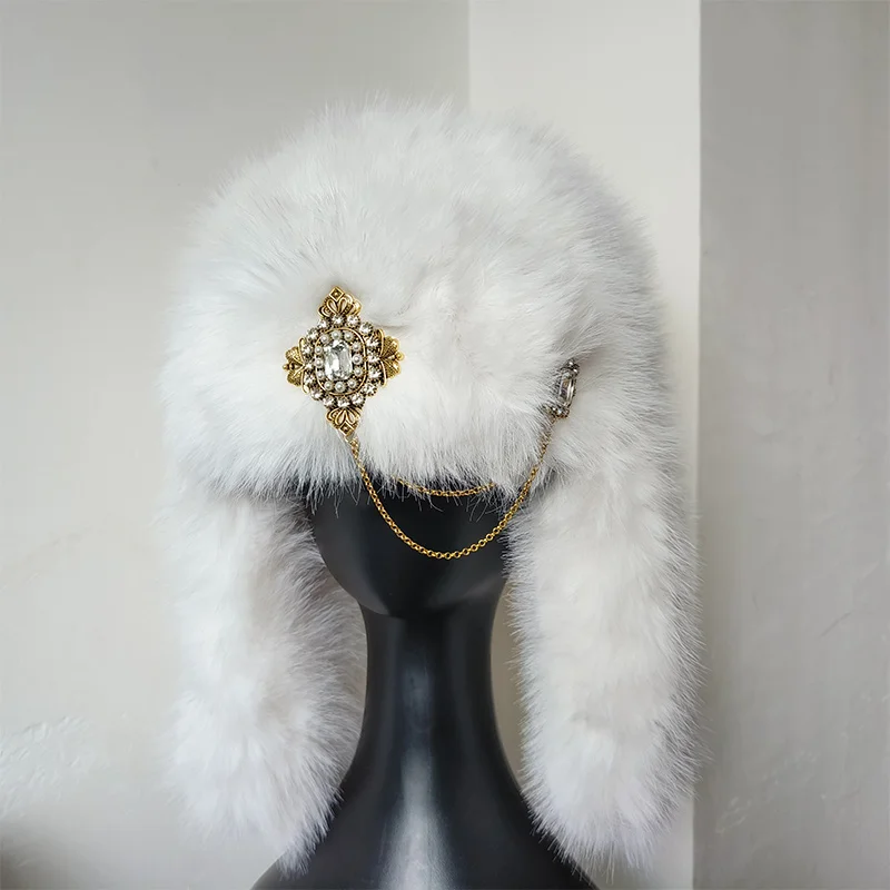 Designer Luxury Bomber hat women's ski cap winter hat faux fur pilot hat diamond thickened warm ear protection hat versatile털모