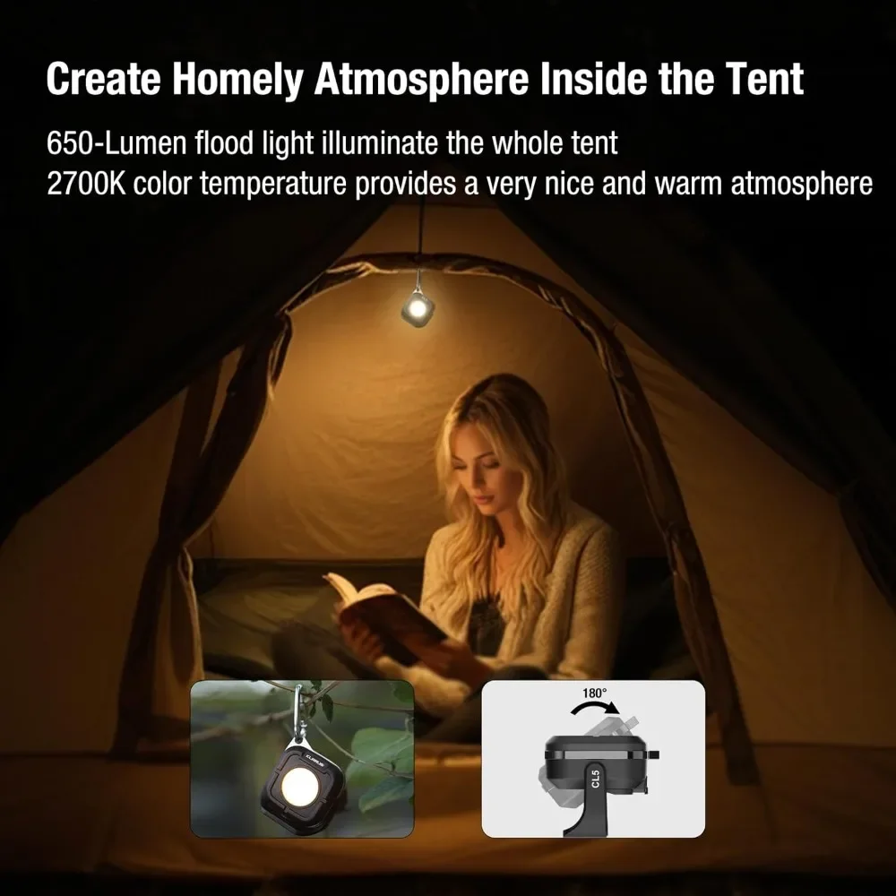 Klarus work light has 7 modes suitable for car maintenance, home and outdoor use, rechargeable COB work light with hook