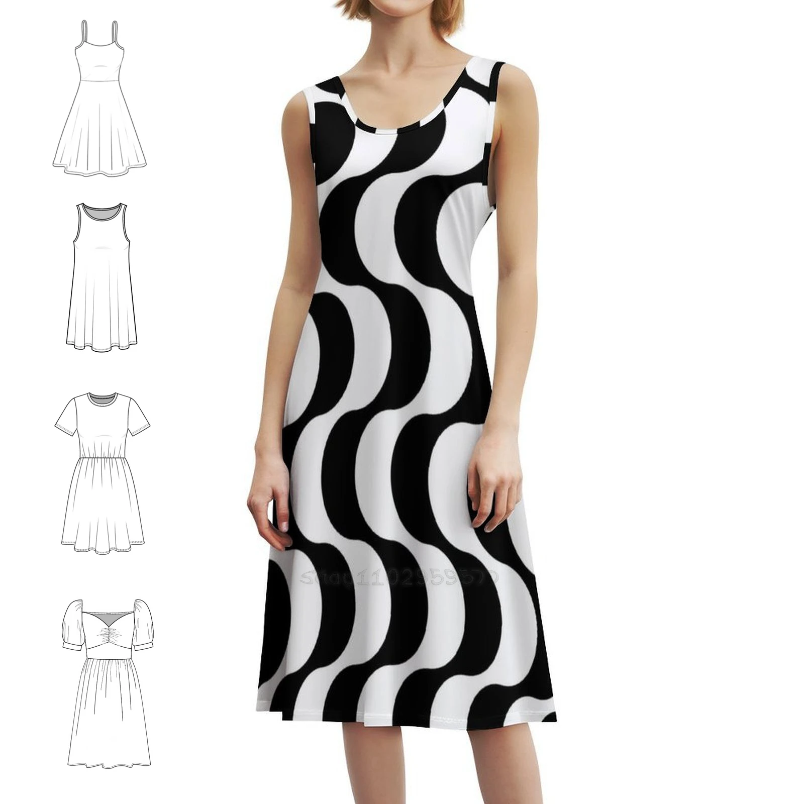 Copacabana Boardwalk-Simple Design Women's Elegant Party Dress A-Line Dress With Short/Long/Sleeveless Options Copacabana