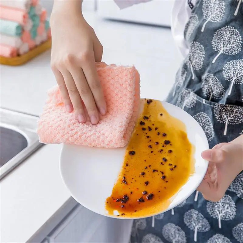 3/6PCS Coral Velvet Rag Kitchen Dishcloth Microfiber Thicken Absorbent Dish Cloth Towel Household Kitchen Cleaning Wipe Cloth