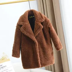 Children Clothing Autumn Winter Faux Fur Children Coat for Boys Girls Long Coat Thickened Casual Warm Fashionable Kids Clothes