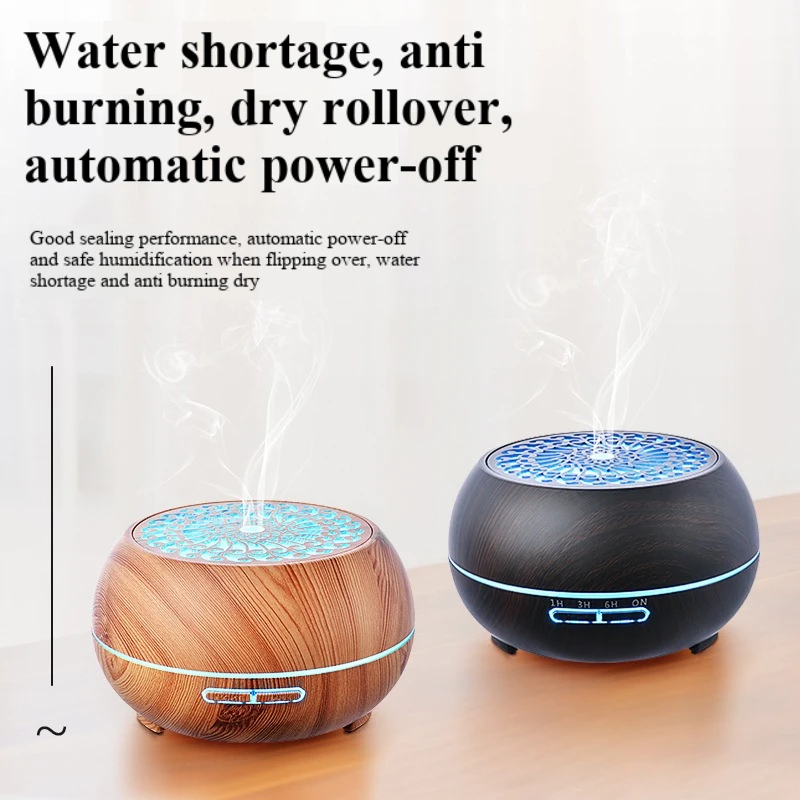 400ML Wood Grain Aromatherapy Humidifier with Rainbow Night Light Essential Oil Compatible Desktop Bedroom Large Capacity Model