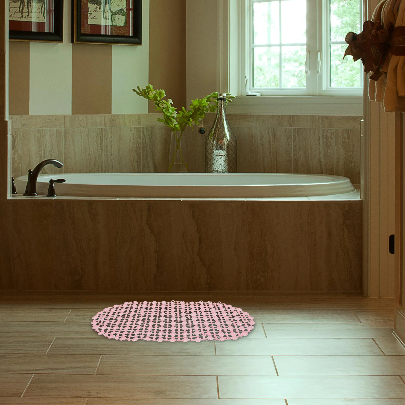 

Anti-Slip Mat Pvc Waterproof 37X67Cm Rose Design Strong Suction Floor Rug For Bathroom Shower Kitchen Toilet