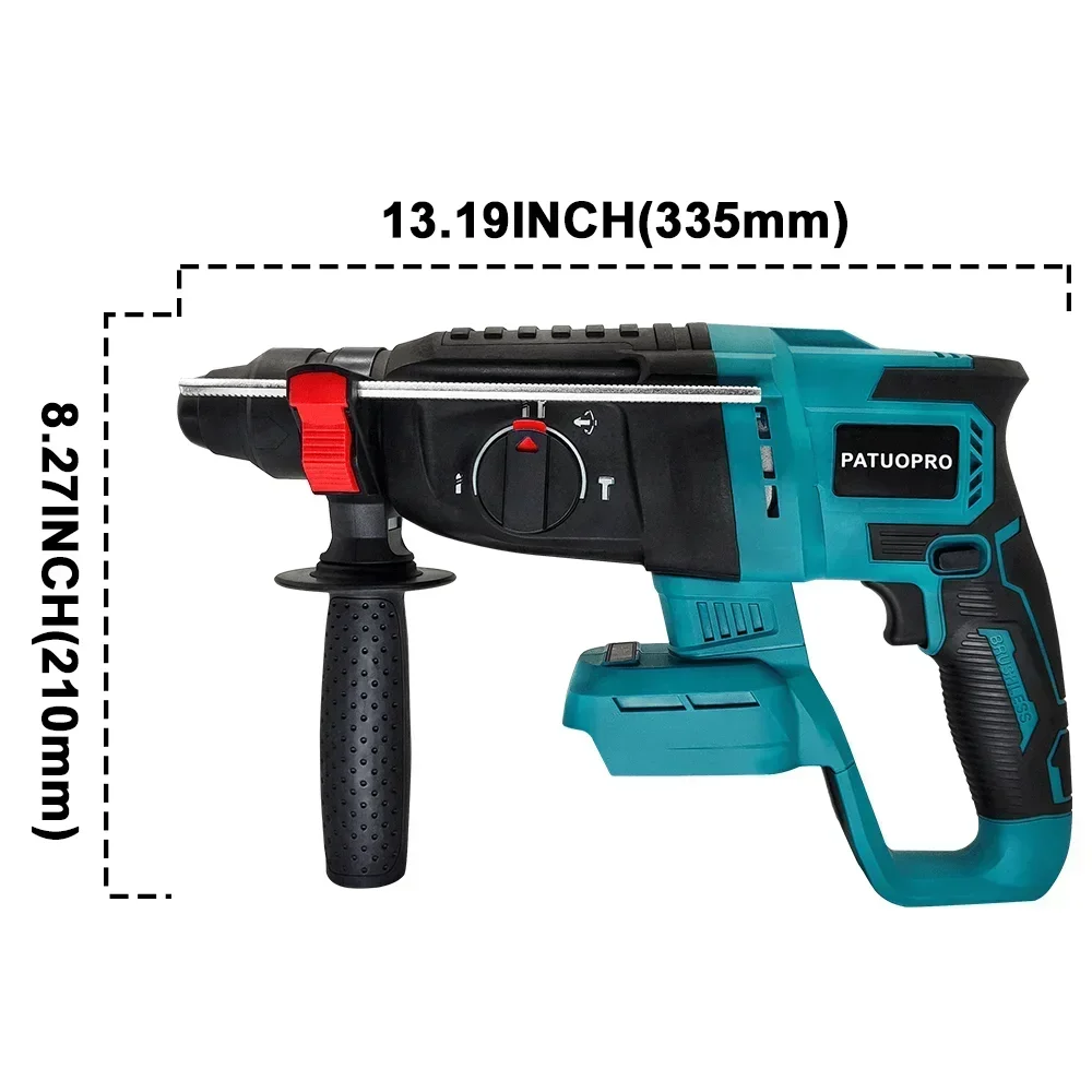 PATUOPRO 26MM Brushless Rotary Hammer Rechargeable Electric Hammer Drill Handheld Power Tools For Makita 18V Battery