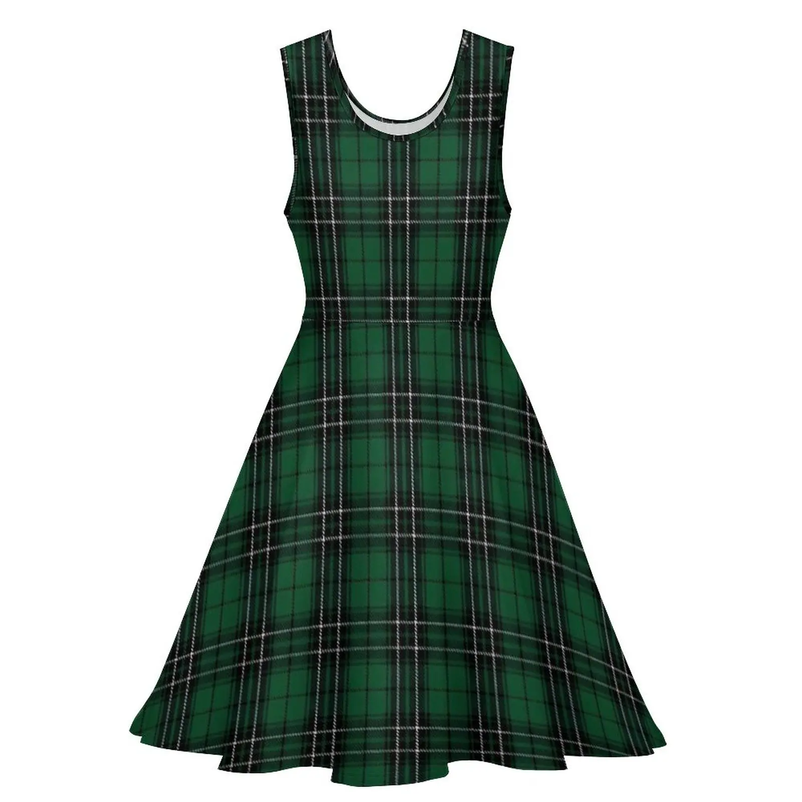 Retro Plaid Dress Green And Black Cute Dresses High Waist Casual Skate Dress Ladies Design Vestidos Birthday Present