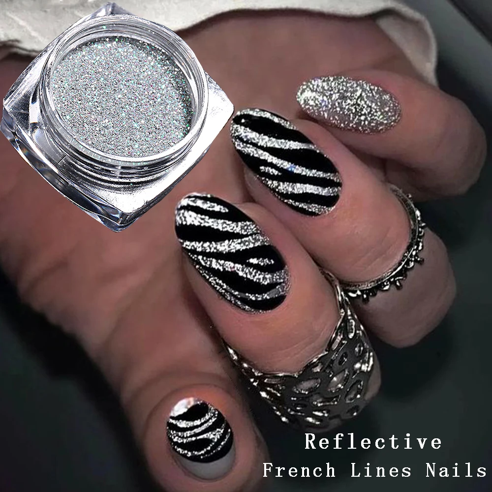 Polvo reflectante para uñas, purpurina holográfica superbrillante de plata, pigmento de uñas de espejo, polvo de inmersión para manicura, LEBFGF01