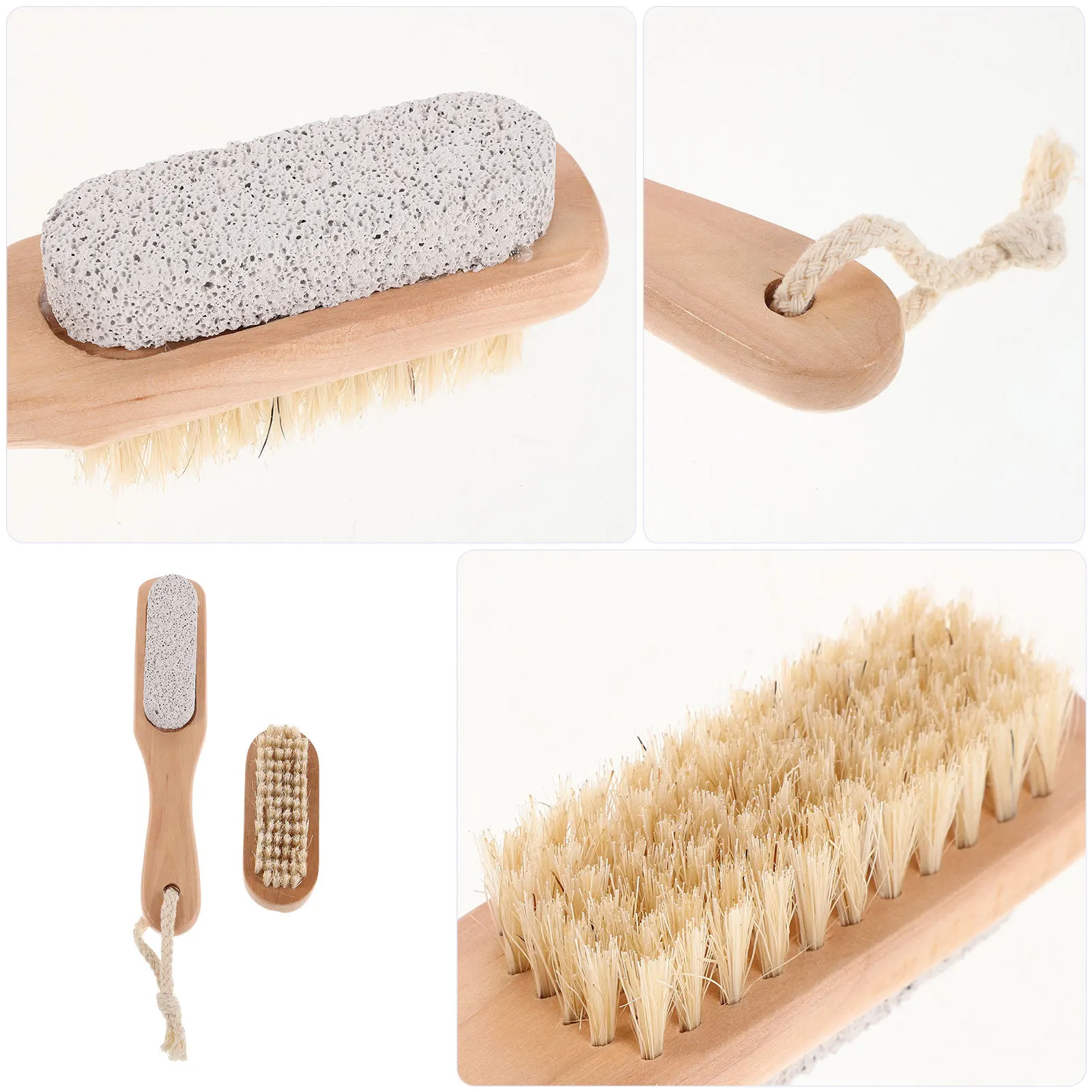 1Set Hand- en Voetscrubber Houten Handvat Nagelborstel Puimsteen Zware Voetreinigingsborstel Nagelscrubber