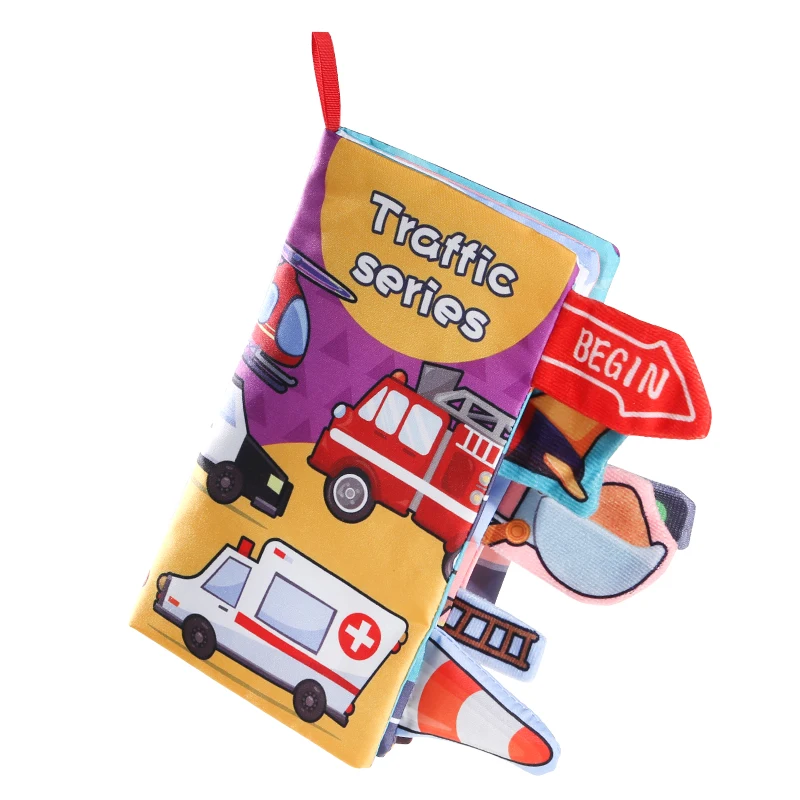 Baby early education cloth book puzzle toys can be washed and pulled, four page traffic series