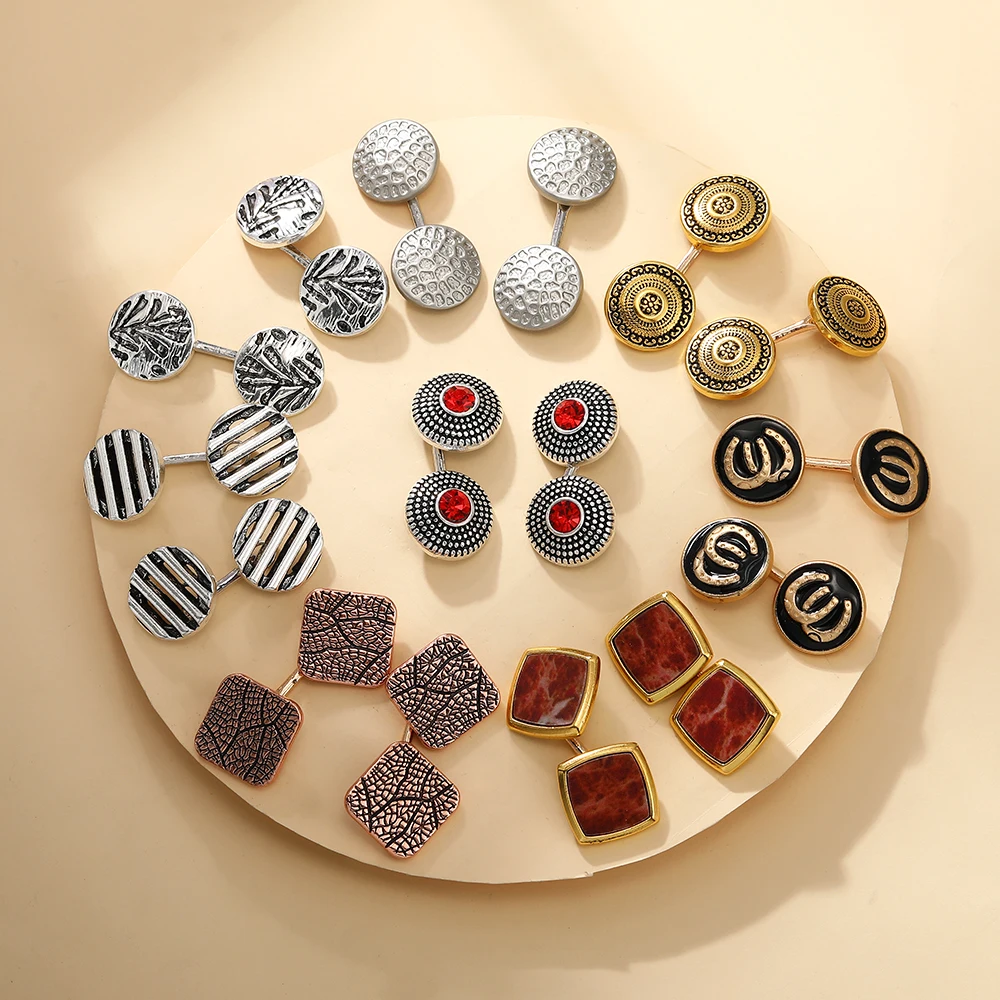 8Styles Personality Design Double Boho Pattern Link Cufflinks For Men Vintage Sweater Button For Women