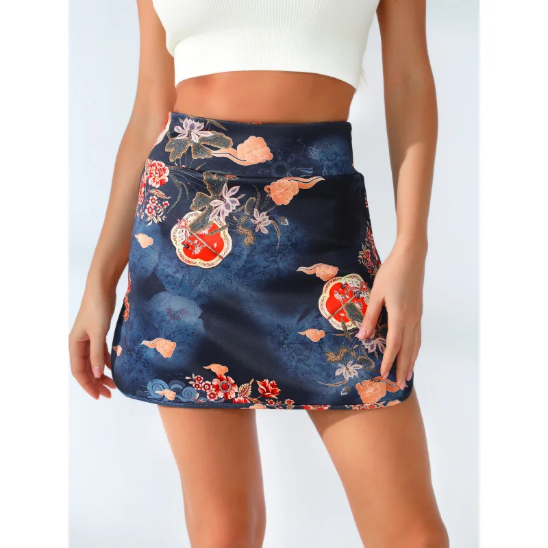

New Style European and American 2025 National Style Printed Inner Safety Leggings High Waist Bodycon Skirt Baseball Skirt