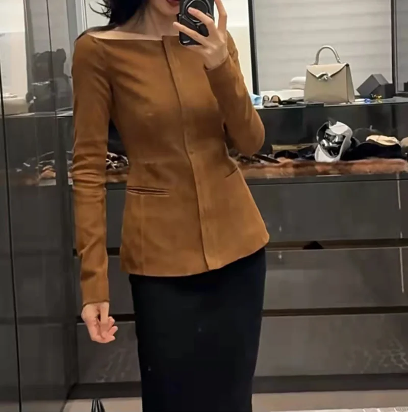 Women's Slim Fit High Elastici One oulder Beautiful Leather Jaet Waist Cinching Absolutely Stunning Tailored ort Coat