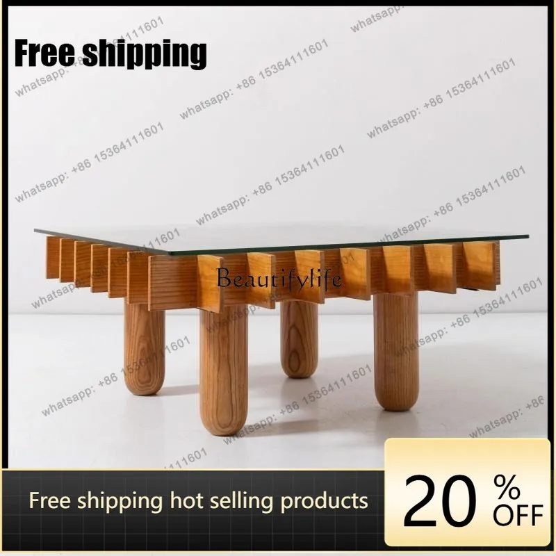 hot Medieval style solid wood coffee table living room modern simple creative square side table