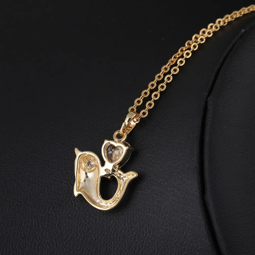 Luxury Zirconia Pendant Necklace Women Dolphin Shape White Zirconia Encrusted Filigree Mount Dainty Elegant Everyday Special