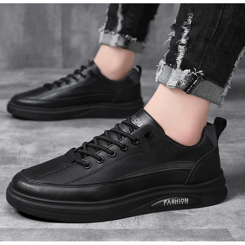 Summer Men\'s Shoes New Breathable Waterproof Black Lace-Up Flat Sneakers Non-slip Classic Men Soft Leather Shoes Casual Loafers