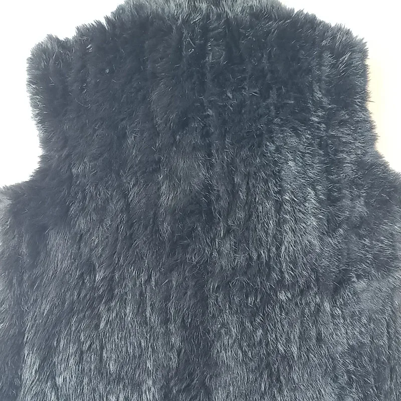 2023 Winter Black Knitted Real Rabbit Fur Vest Women Thick Fashion Sleeveless Warm Genuine Rabbit Fur Gilet