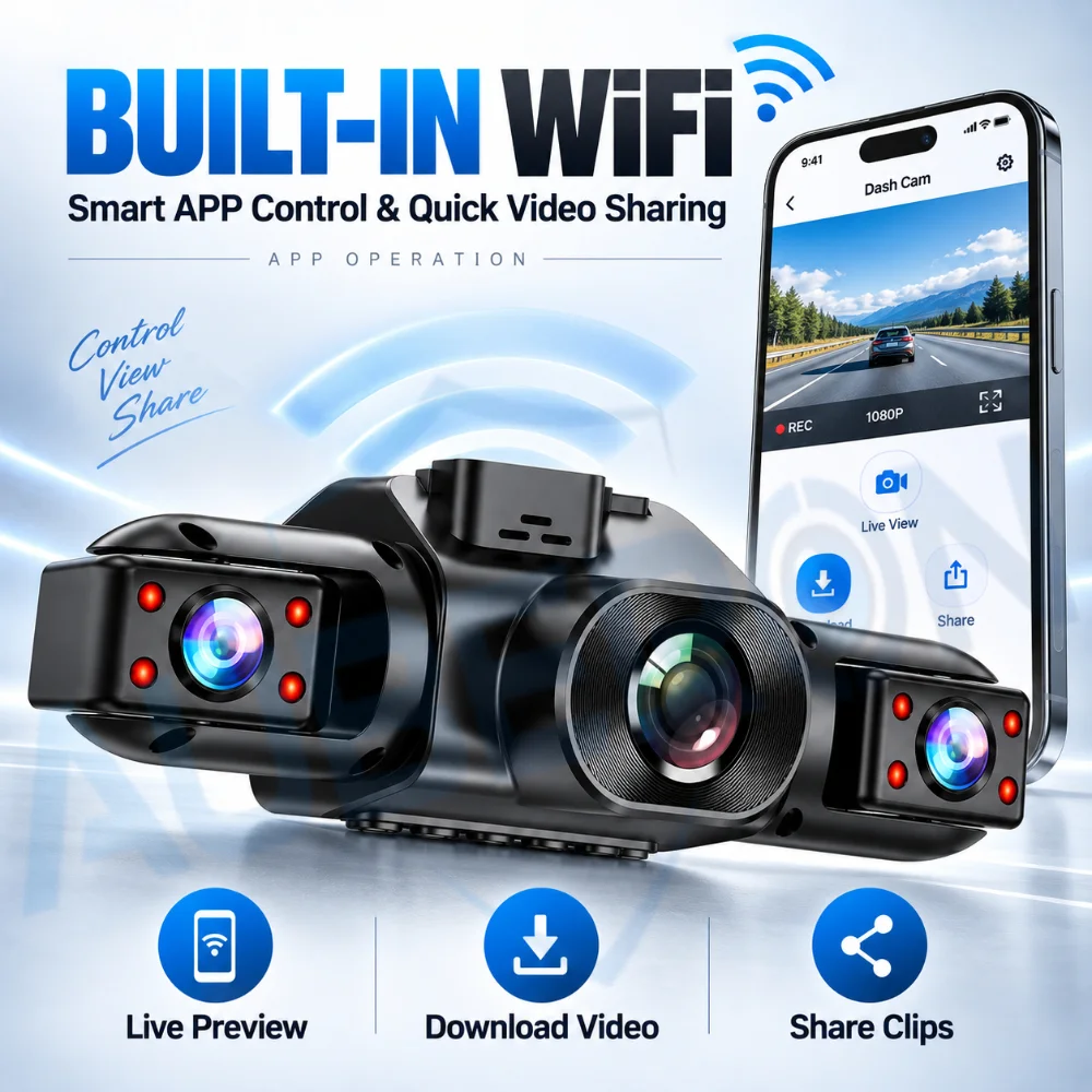 4 Channel Dash Cam WIFI 360° Panoramic Car Video Recorder Night Vision G-Sensor Loop Recording Motion Detection Car Accessories