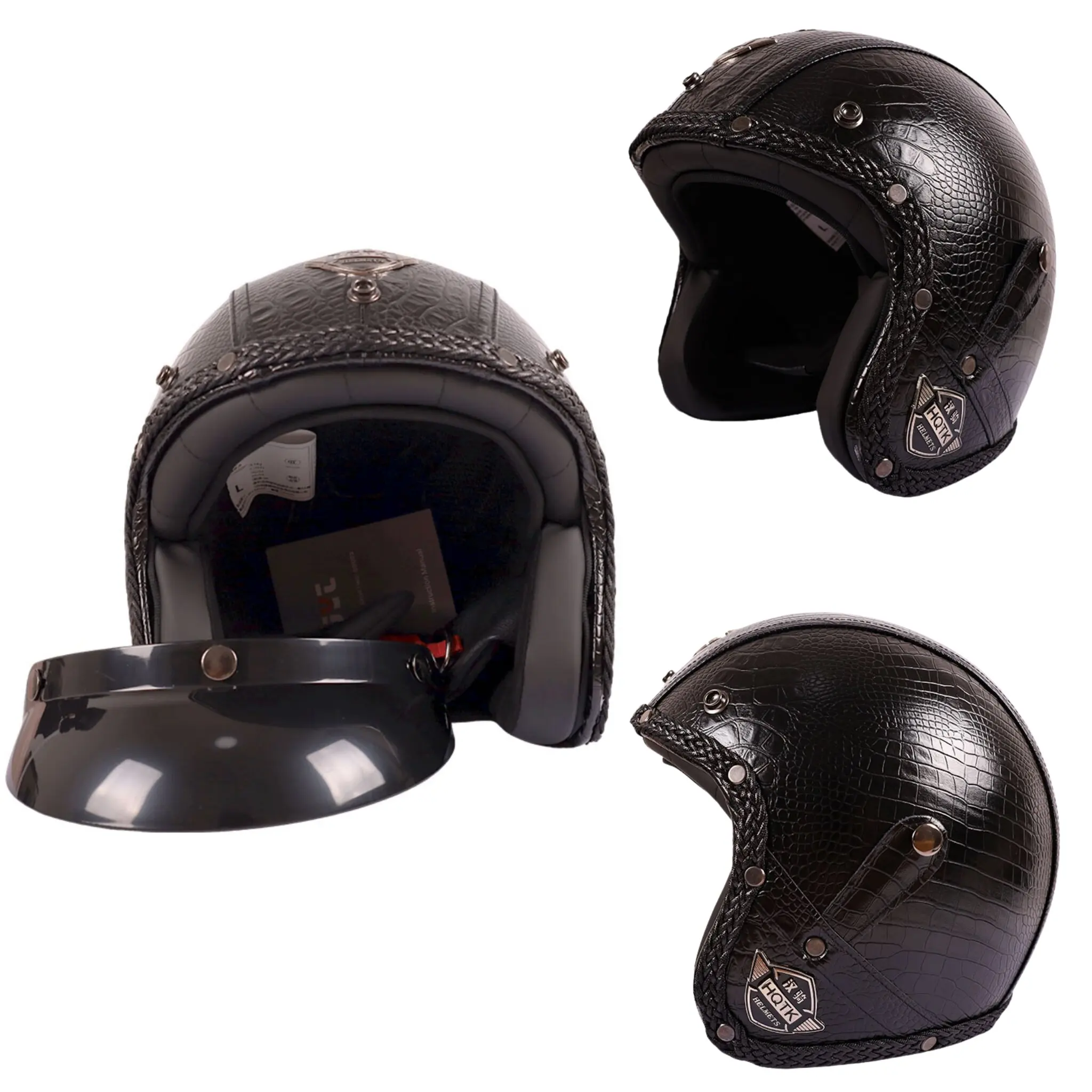 

Winter Retro Leather Motorcycle Helmet with 555-Color Options, Four-Season Cruise Motorcycle 3/4 Helmet