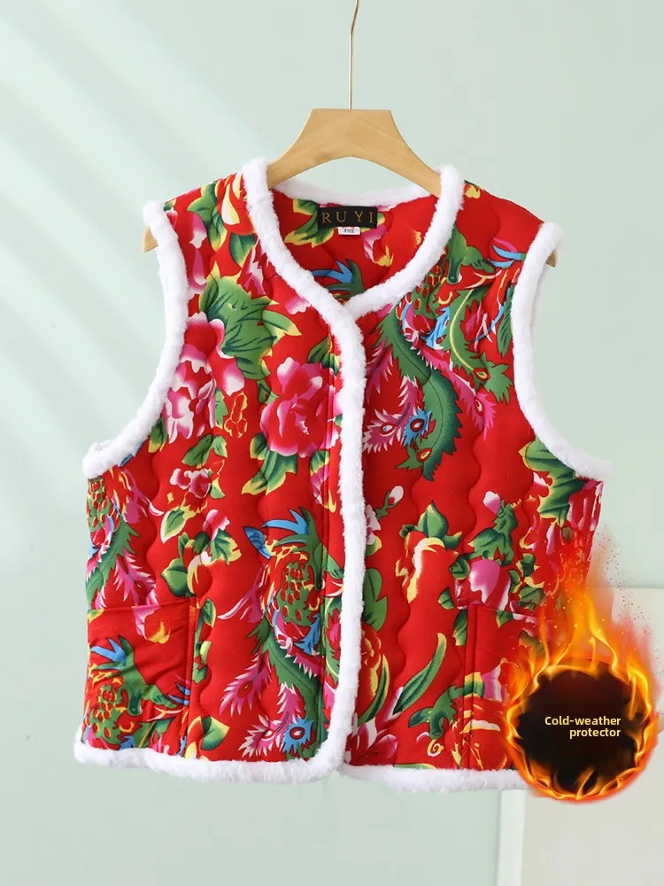 Chaleco de invierno sin forro de Fce para mujer, estampado Floral, a prueba de frío, talla grande, usable para exteriores, Top con botones