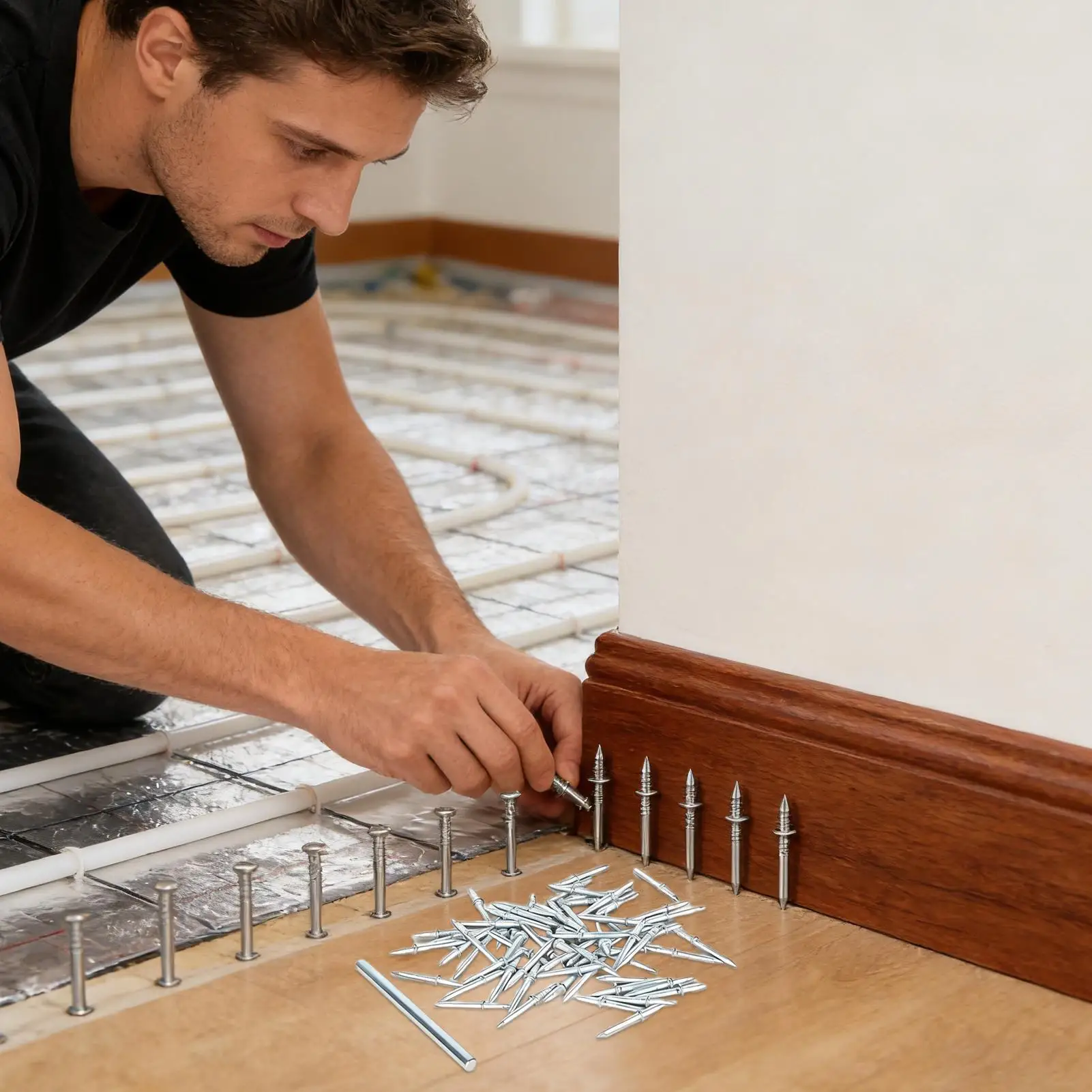 Double Headed Trim Nails 100-Pieces Invisible Seamless Skirting Screws Baseboard Molding Nails With Sleeve Tool For Home
