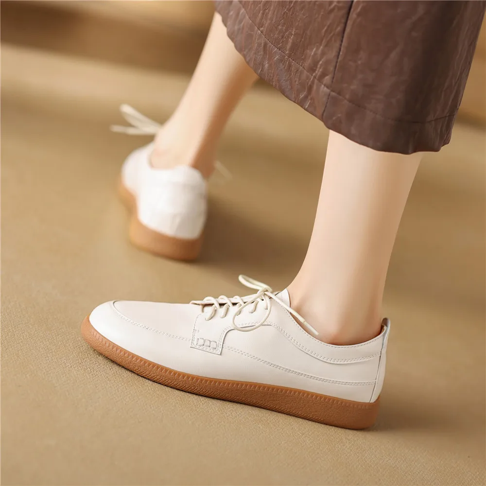 FEDONAS Women Sneakers Genuine Leather Round Toe Low Heels Lace-Up Popular 2024 Spring Summer Sneakers Casual Shoes Woman New