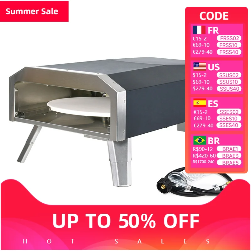 12-Zoll-Gas-Pizzaofen, Erdgas-Pizzaofen für den Außenbereich, tragbarer Pizzaofen für Feuer und Stonebaked 12-Zoll-Pizzas-Arbeitsplatte