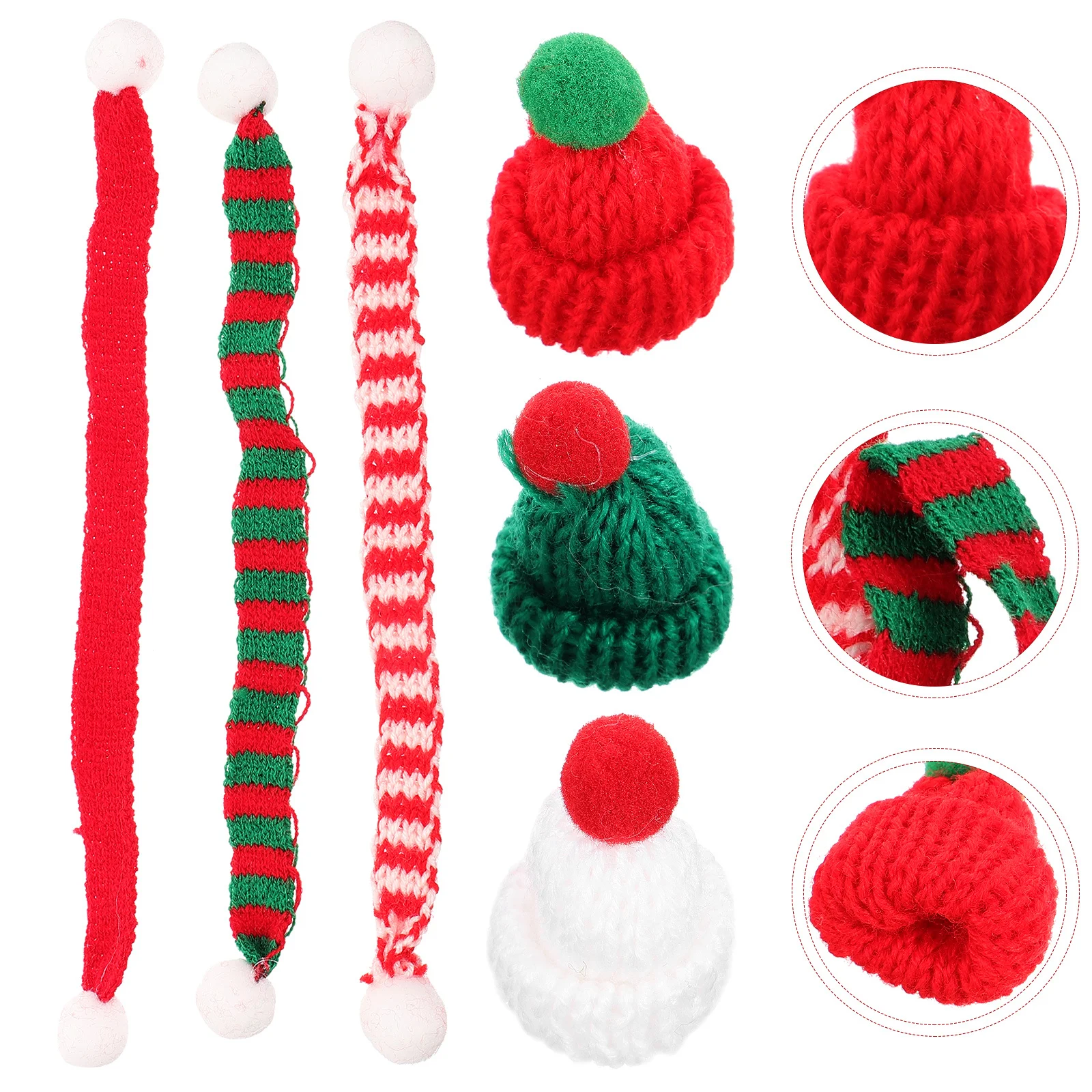 

6Pcs Christmas Mini Hat Scarf Decorations DIY Knit Wool Ornaments Phone Case Craft Supplies Xmas Knit Hats Mini Hat Scarf