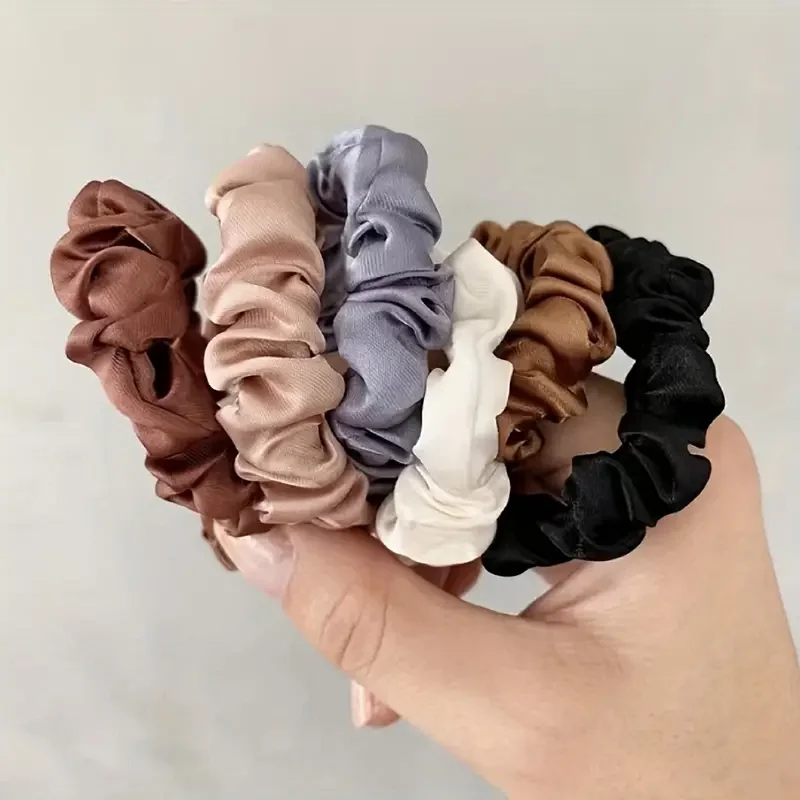 6Pcs Elegant Women's Multi Color Small Intestine Hair Circles Solid Color High Elastic Comfortable Curled Hair Ties Hair Circles