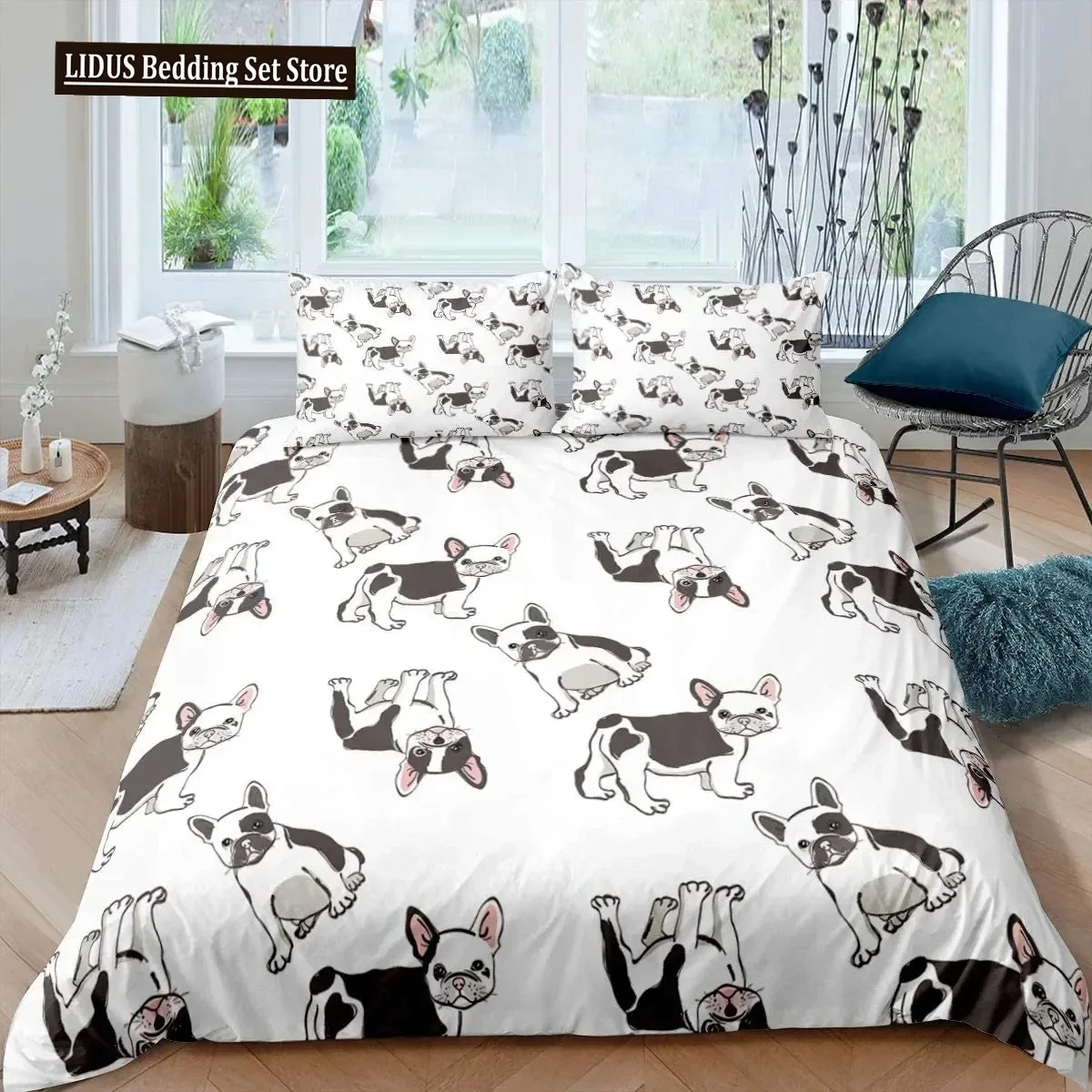 Bulldog Duvet Cover French Bulldogs Bedding Set Twin Polyester Chocolate Puppy Pet Doggy Animal Quilt Cover For Dog Lover Gifts