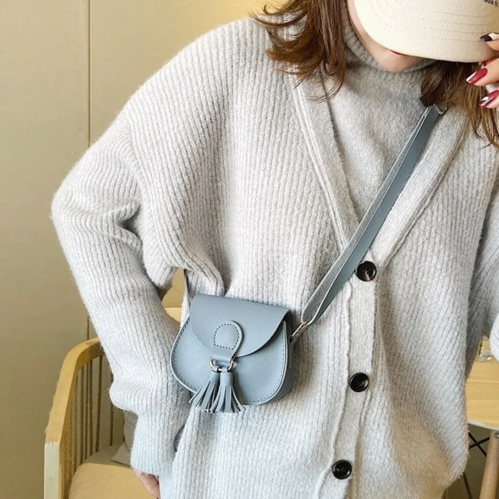 New Cute Children Shoulder Bag PU Leather Mini Size Coin Purse Adjustable Tassels Princess Messenger Bag Birthday