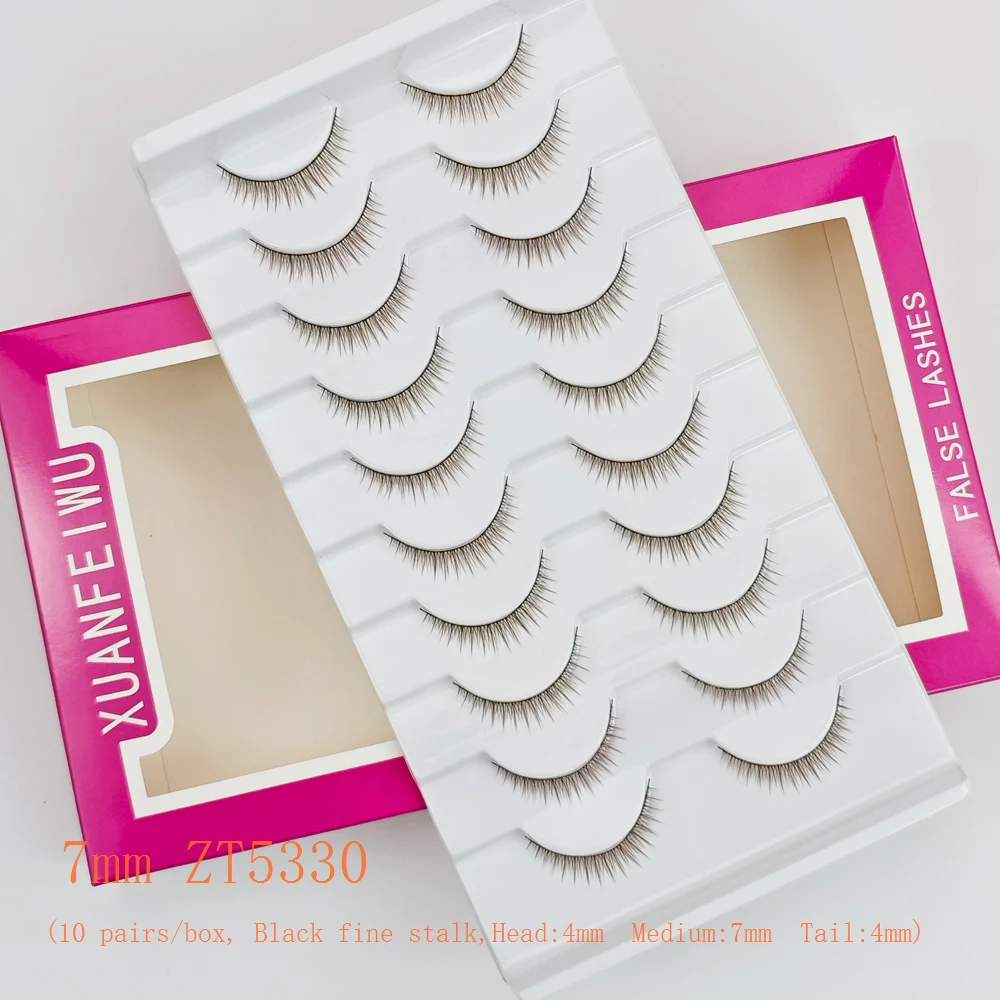 Xuanfeiwu Natural Light Brown Caramel Color Short False Eyelashes with a Natural Look, Light Makeup, Coffee Color, Full Strip One-Piece Realistic False Eyelashes for DIY Role-Playing