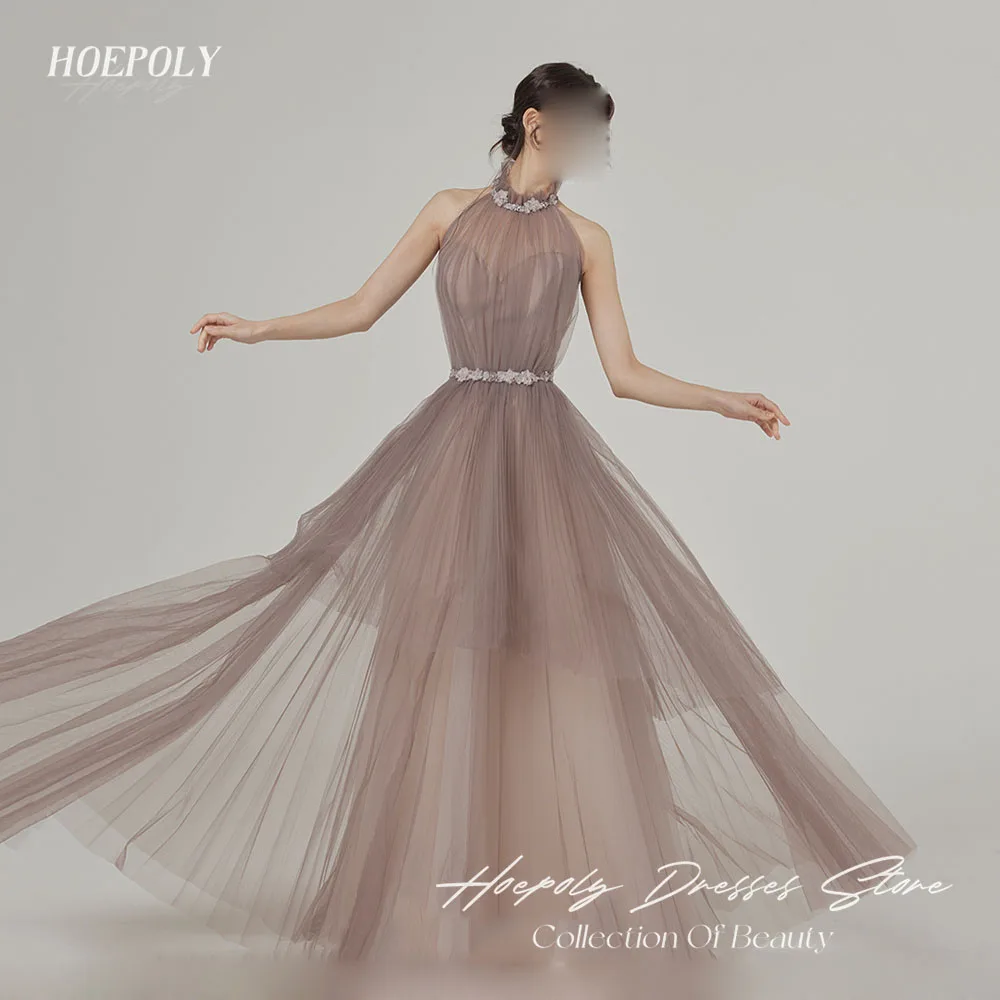 

Hoepoly Luxury High Neck Crystal Sleeveless Pleat A Line Long Evening Dress Floor Length Fashion Elegant Prom Gown New 프롬드레스