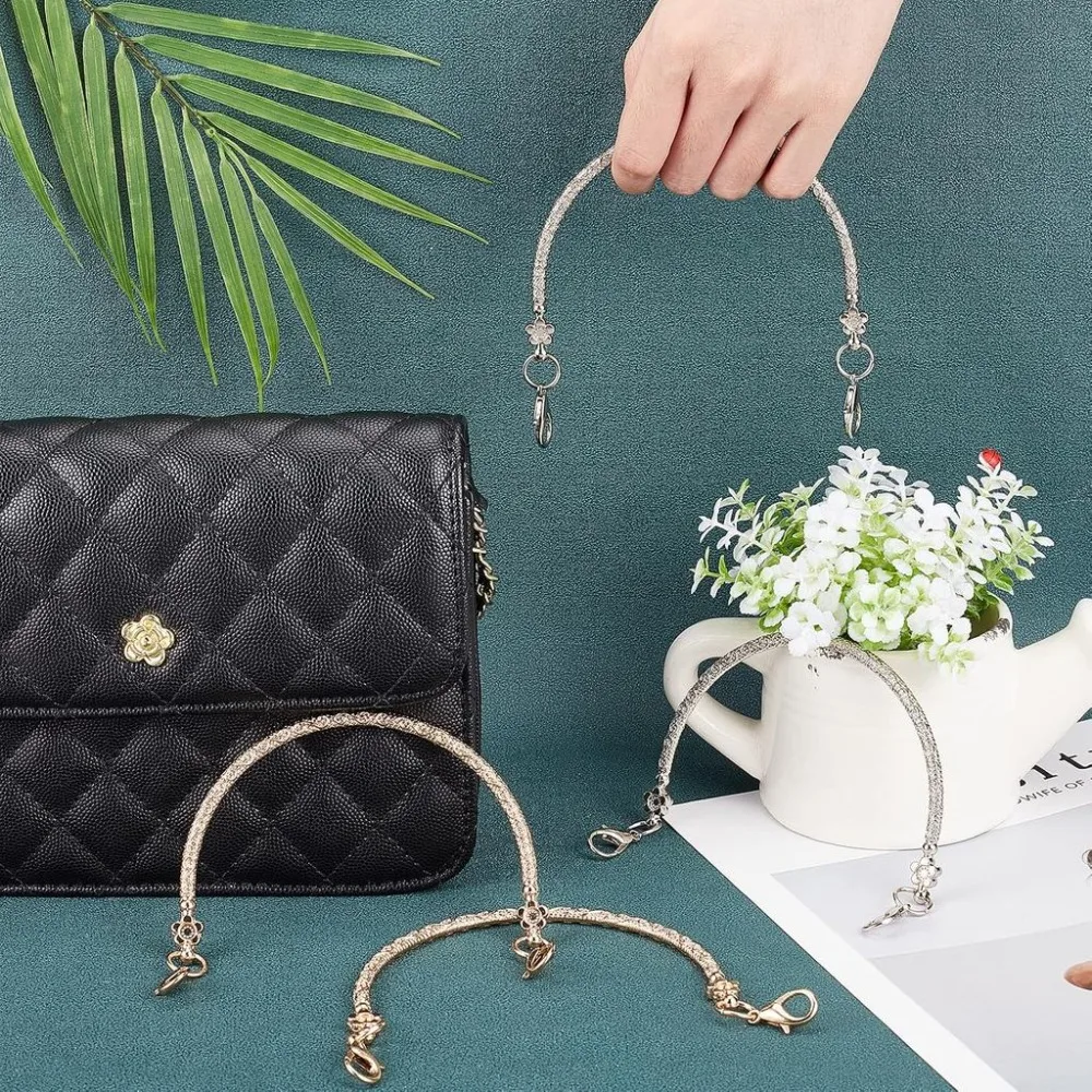 4Pcs 4x4.6Inch Purses Clutch Handle Lock Top Clutch Handle Replacement Shoulder Bag Handle Half Round with Floral Pattern Handle