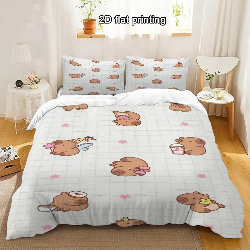 

3pcs Capybara Bedding Set Cartoon Animal Pattern Print Duvet Cover Set Gifts for Kids Teens Bedroom Decor Twin/Single Size