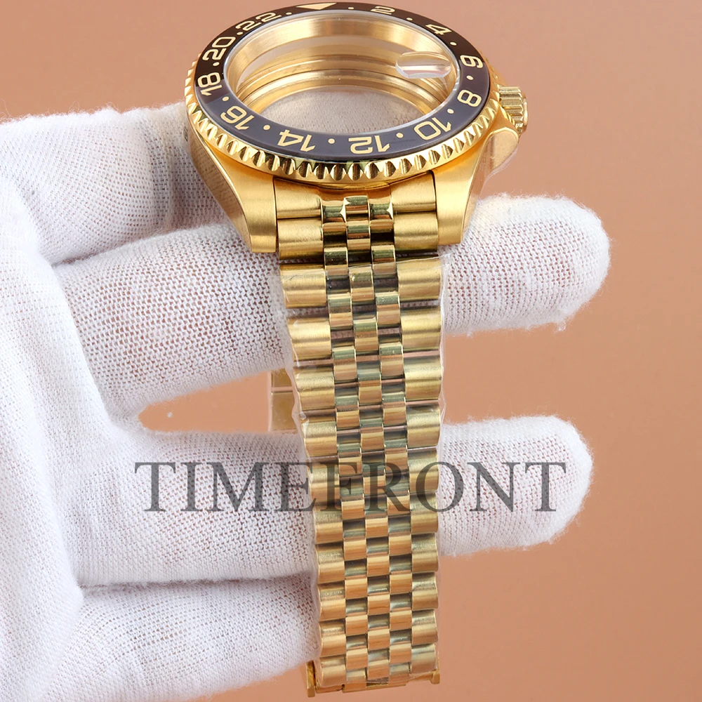 40mm Gold Watch Case Sapphire Glass Jubilee Watchbands Fit Submariner GMT Seiko NH34 NH35 NH36 NH38 Movement YACHT-MASTER Case